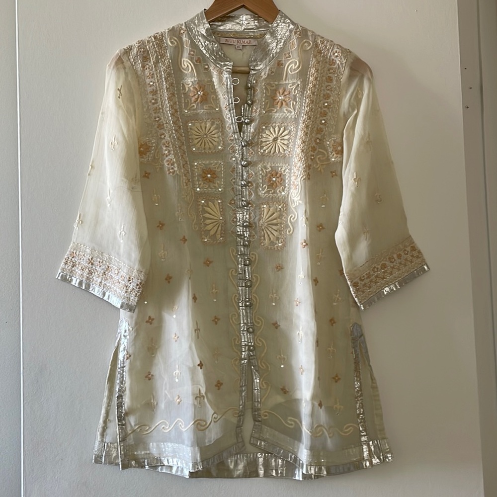 Ritu Kumar Embroidered Blouse in Cream, Large